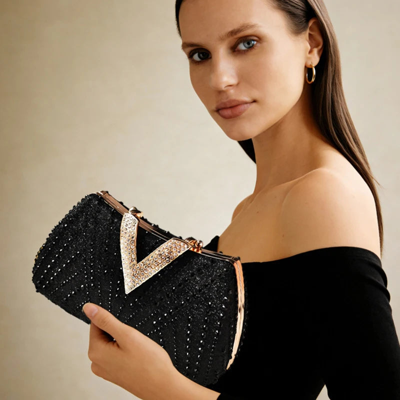 Diamond Silver Shoulder Bags for Women Wedding Inspired Designer Handbags 2026 Luxury Quality V Hasp Rhinestone Crossbody Bags LADYLYS