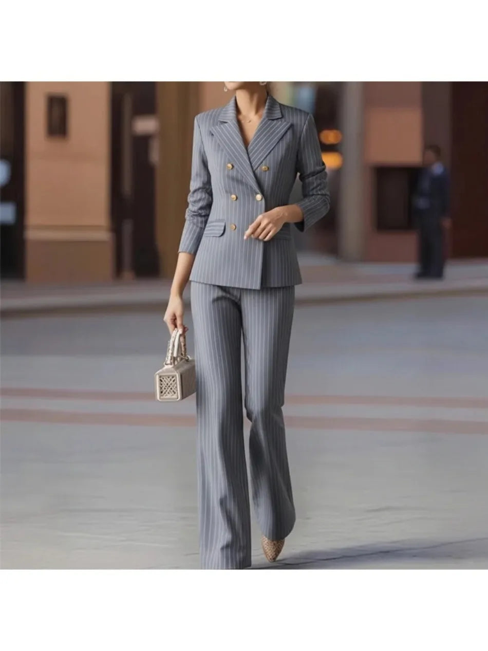 Women’s Striped Two‑Piece Business Suit – Blazer and Tailored Trousers LADYLYS