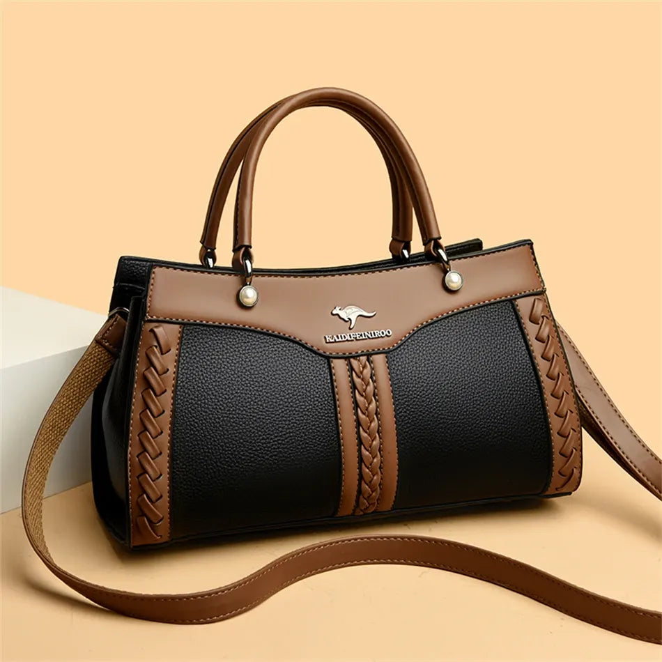 Women's Soft Patchwork Shoulder Bag with Zip Pockets
