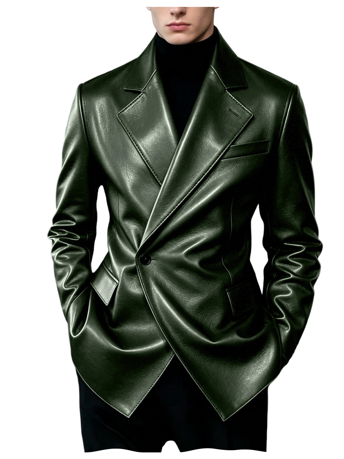 Men's Slim-Fit Faux Leather Blazer