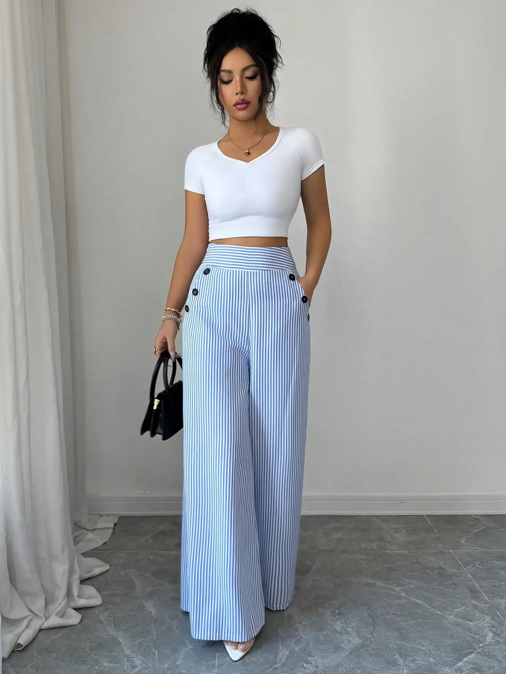 Women's Striped High-Waist Wide-Leg Pants