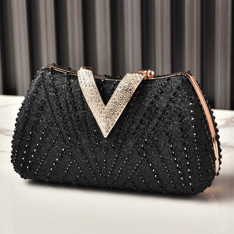 Diamond Silver Shoulder Bags for Women Wedding Inspired Designer Handbags 2026 Luxury Quality V Hasp Rhinestone Crossbody Bags LADYLYS