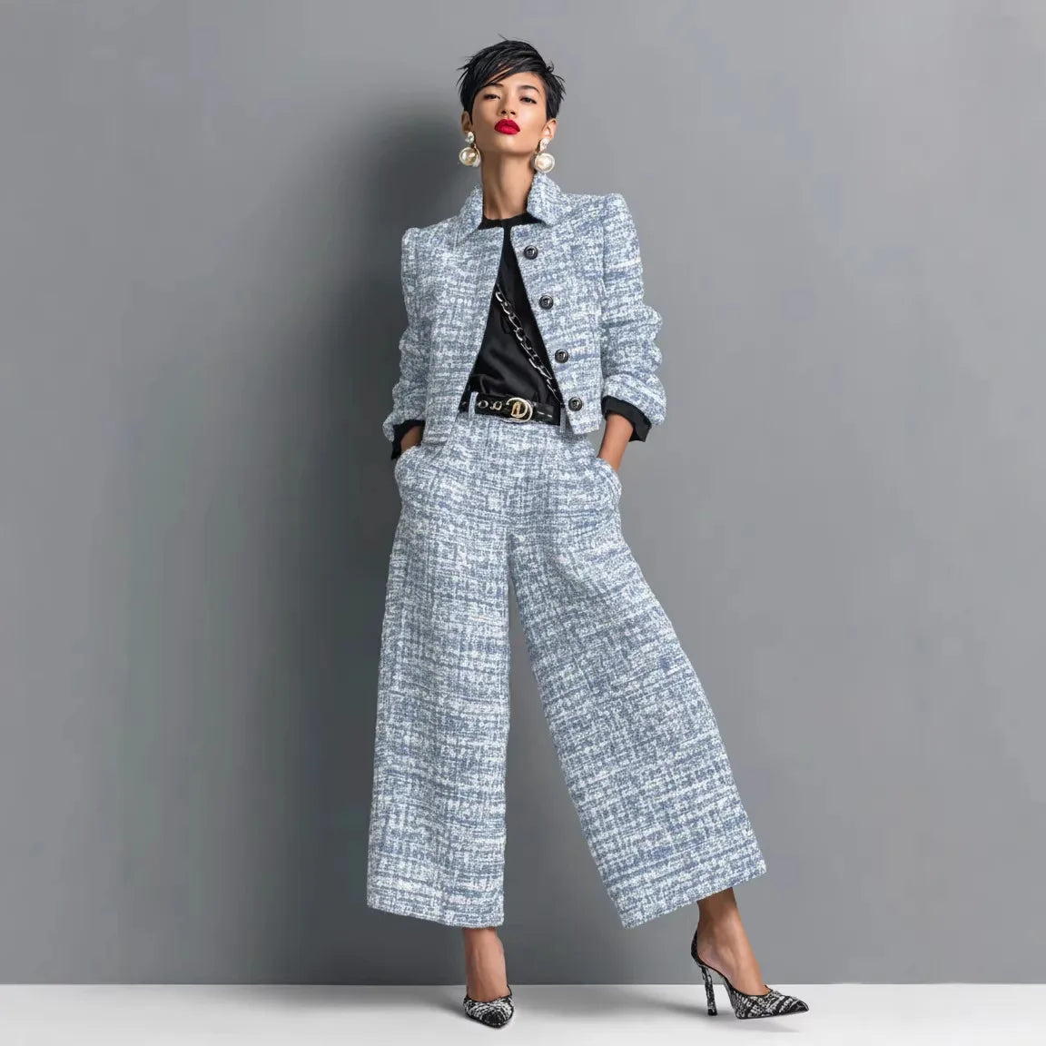 Women's 2-Piece Tie-Dye Set – Long Sleeve Short Jacket & Wide-Leg Pants