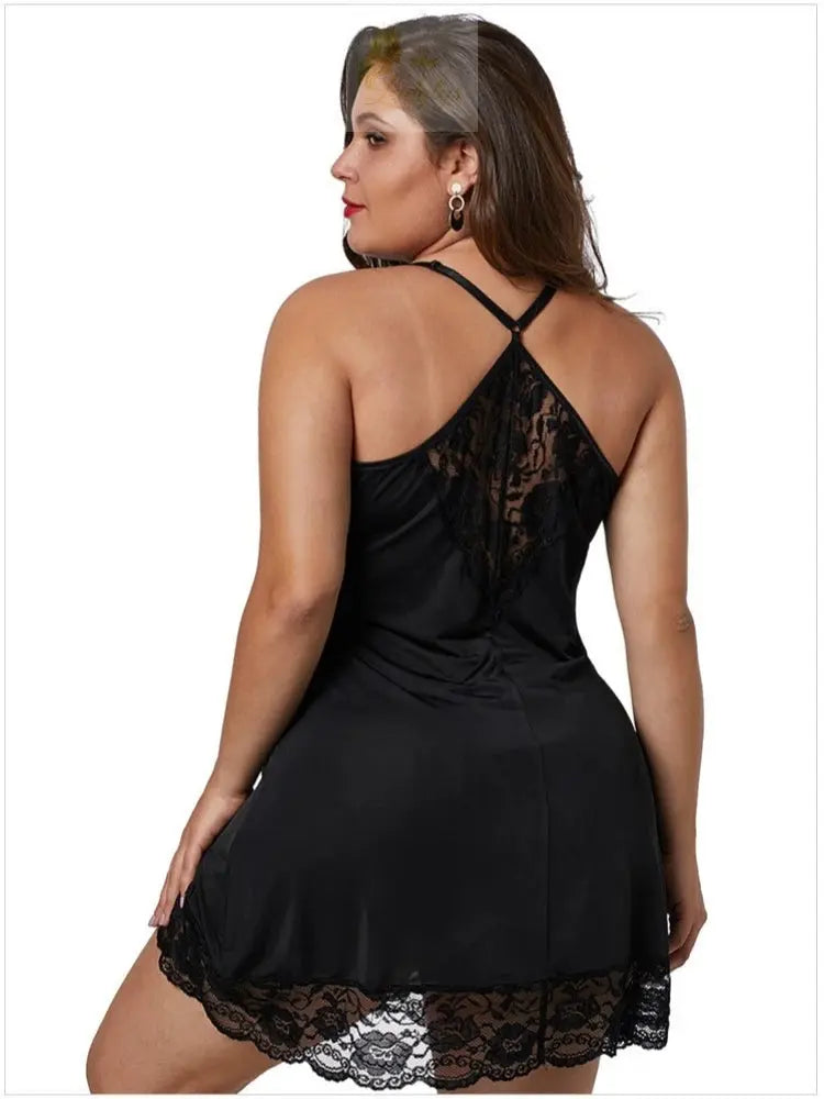 8XL Plus Size Sexy Lace Nightgown for Women Summer Pajamas Dress V Neck LADYLYS