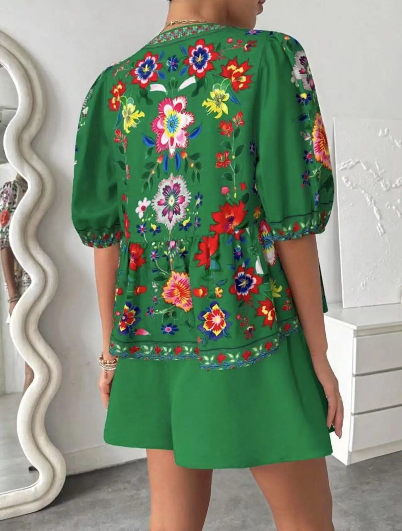 Printed Cardigan Short-sleeved Top Shorts 2-piece Set LADYLYS