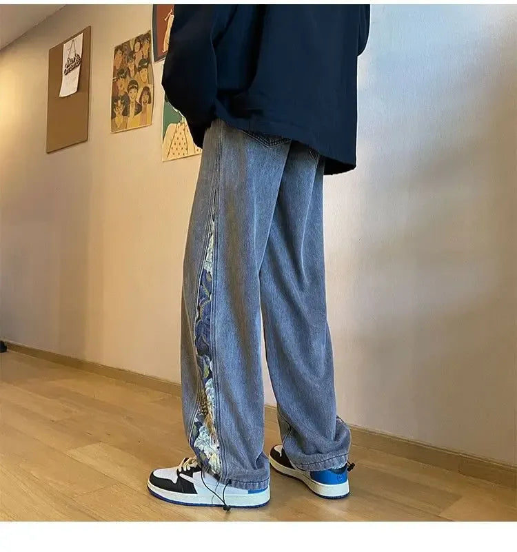 Men's High-Waisted Wide-Leg Drawstring Jeans