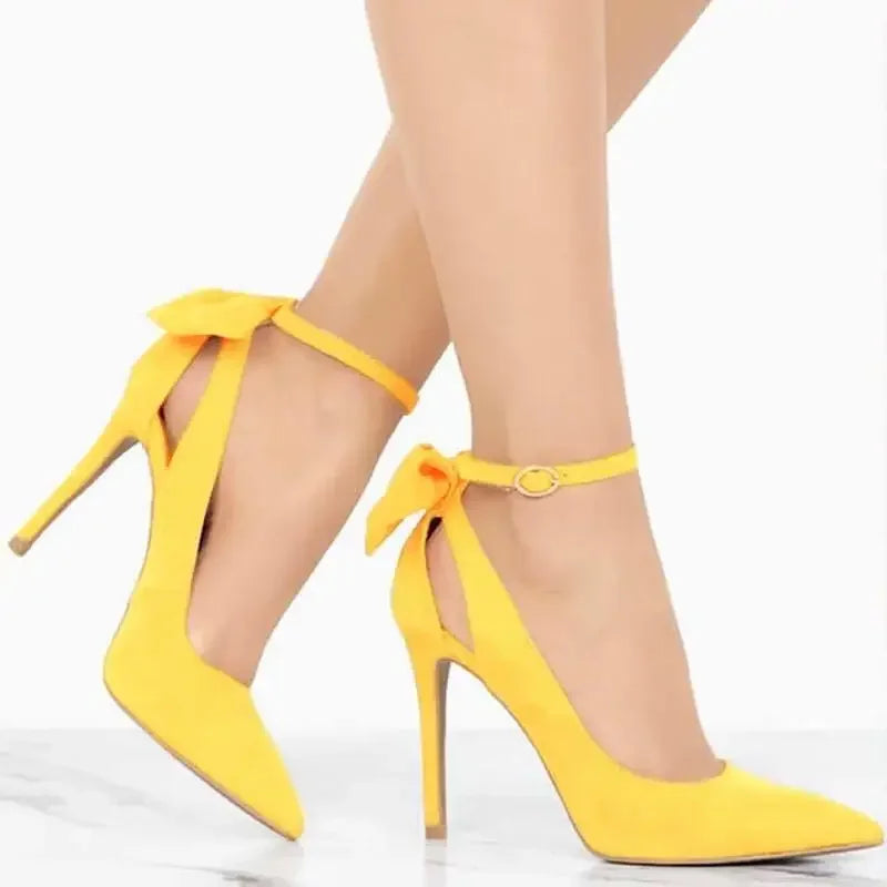 High Heels Bow Tie Back Sexy Stiletto Pumps Pointed Toe 11cm Sexy Ankle LADYLYS