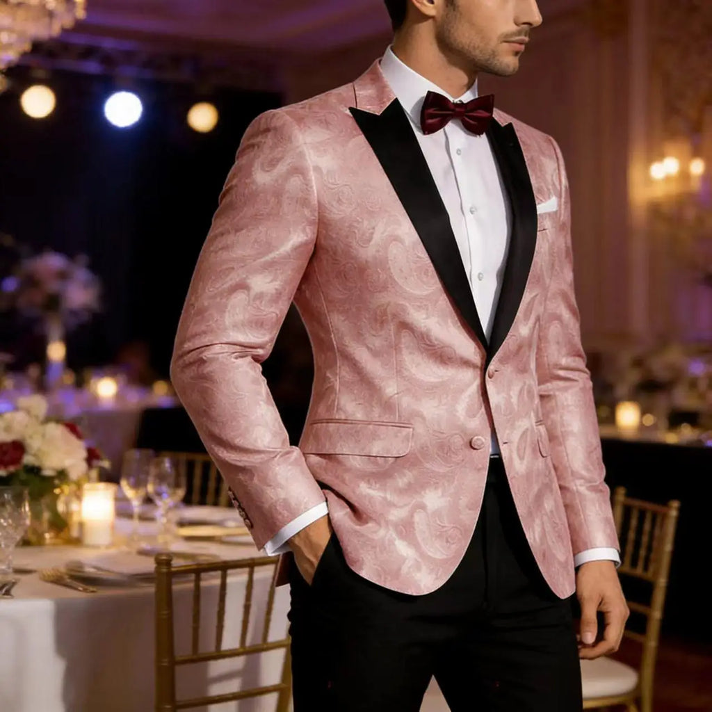 Men’s Pink Paisley Tuxedo Blazer with Black Satin Lapel