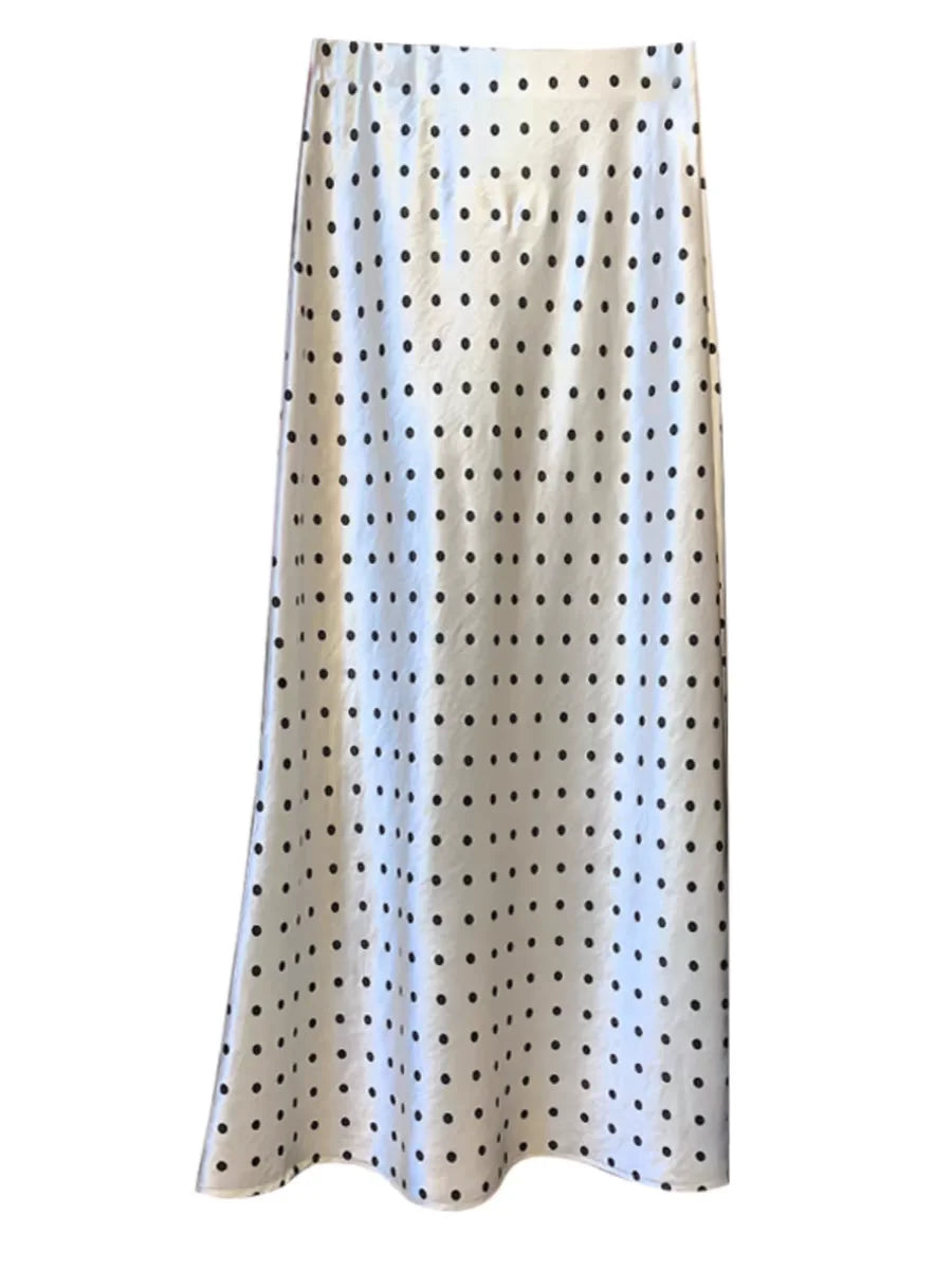 Polka Dot Acetate Satin Mermaid Maxi Skirt High-Waisted Slimming Fishtail Hem with Draped Elegance LADYLYS