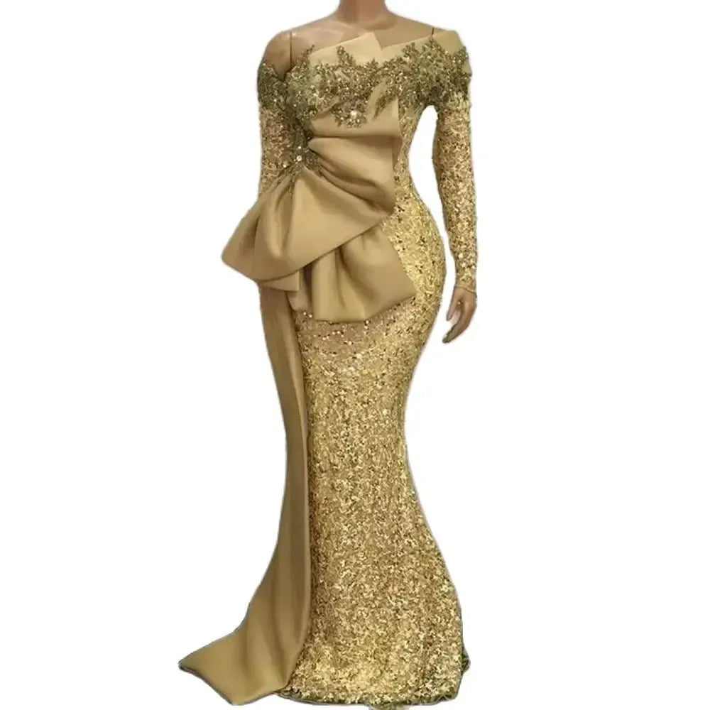 Off-Shoulder Sequin Mermaid Evening Gown
