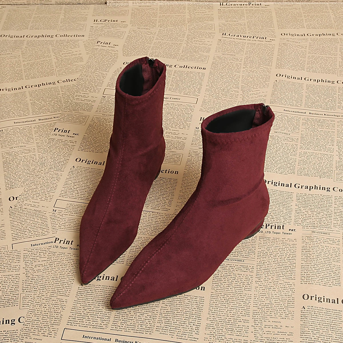 Women's Faux Suede Pointed Toe Mid-Calf Boots – Warm Flannel Lining, Low Heel