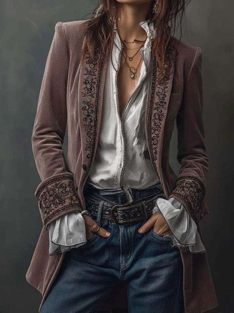Women's Vintage Print Lace-Trim Jacket