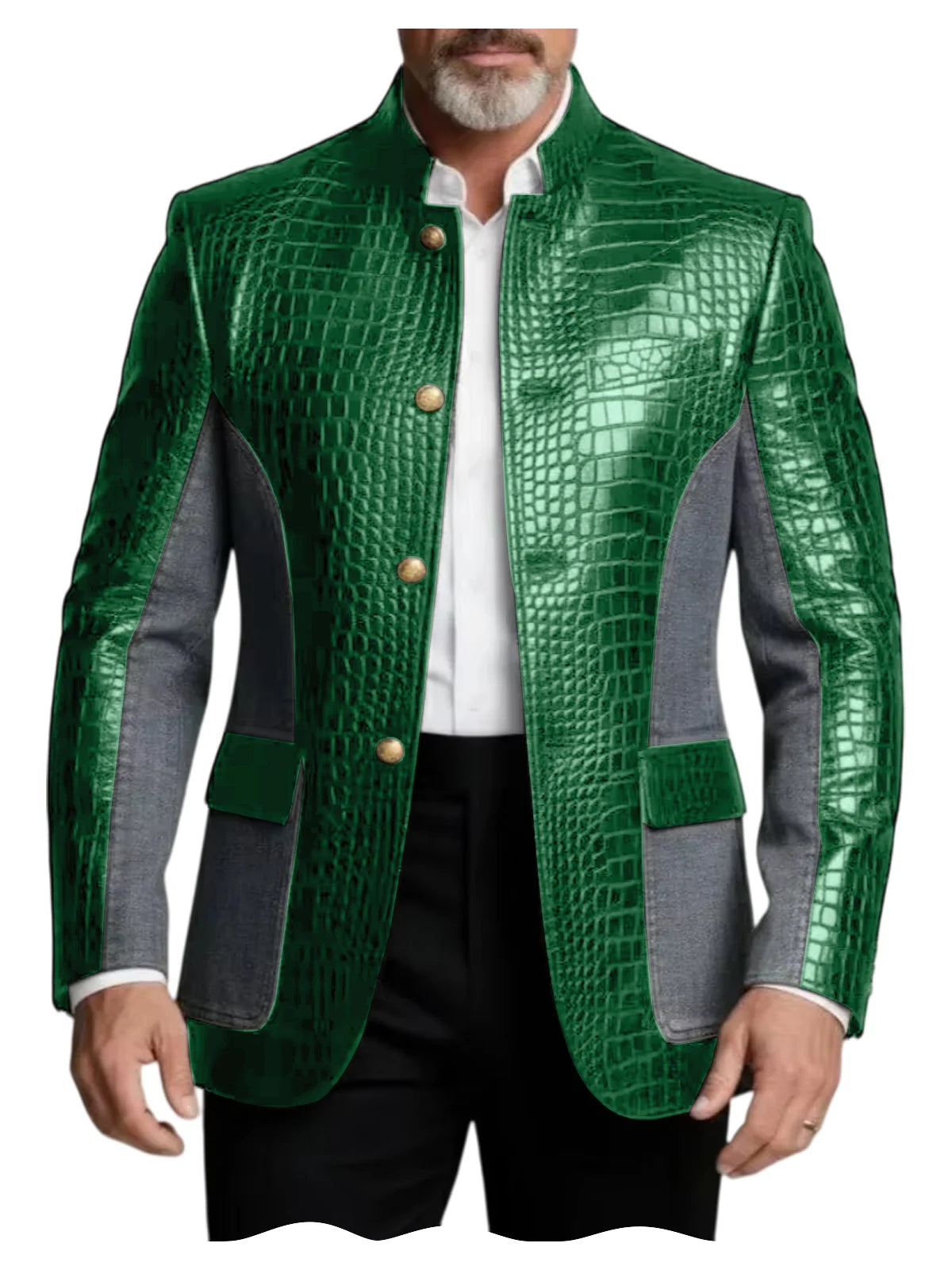 Men's Crocodile Embossed Leather Brown Jacket Patchwork Denim Luxury PU LADYLYS