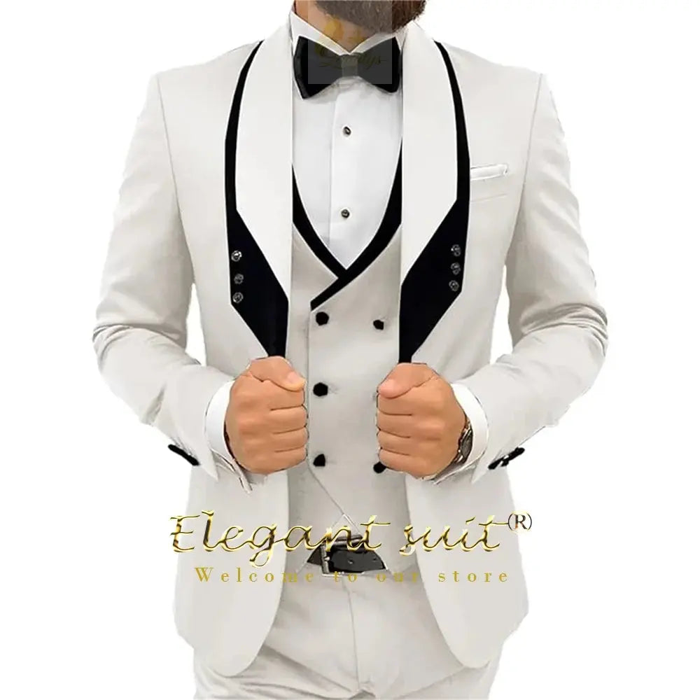 Men's black collar 3 piece suit (single button jacket vest and trousers)elegant slim fit tuxedo LADYLYS