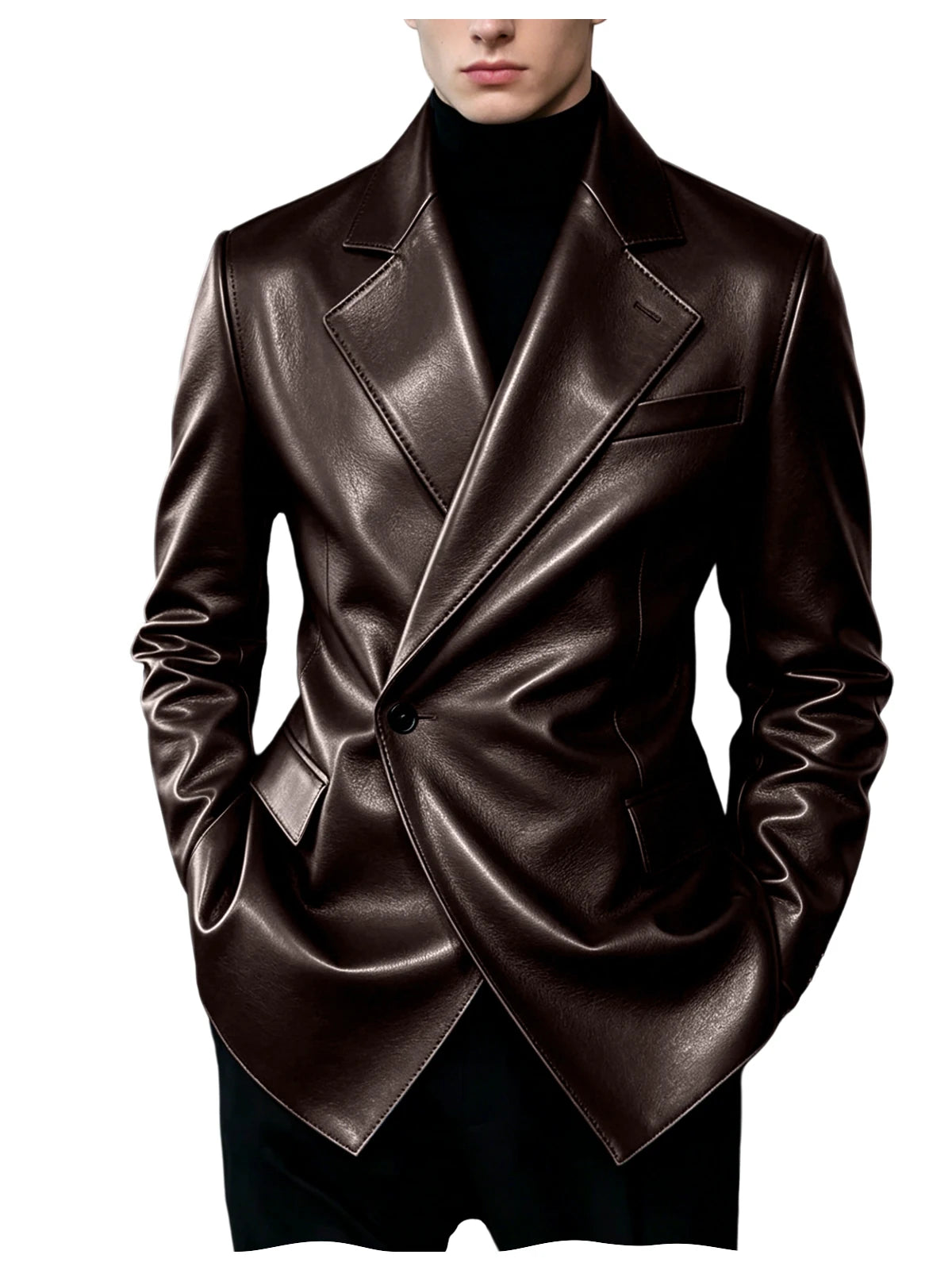 Men's Slim-Fit Faux Leather Blazer