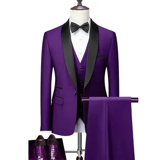 Lapel Black Collar 3 Pcs Suit Set Coat Vest Trousers LADYLYS