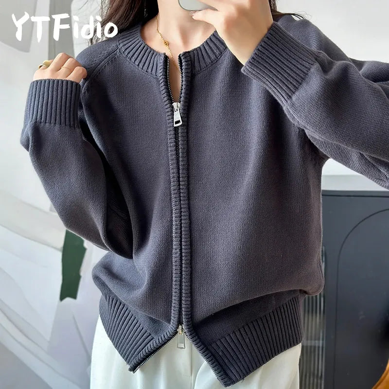 Women's Relaxed-Fit Cotton Crew Neck Cardigan