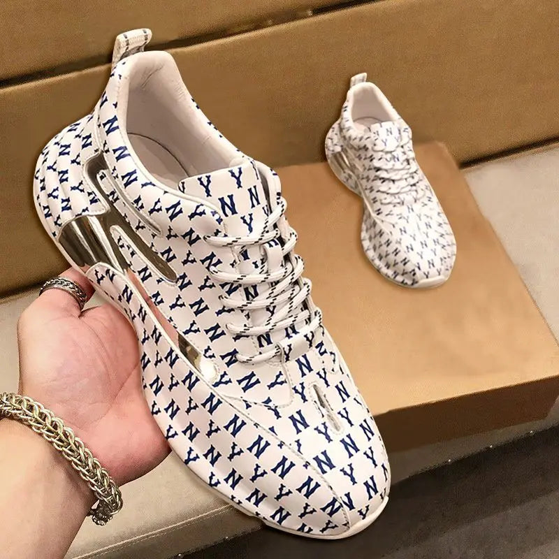 Men's Fashion Print Sneakers – Lace-Up Leather Casual Shoes