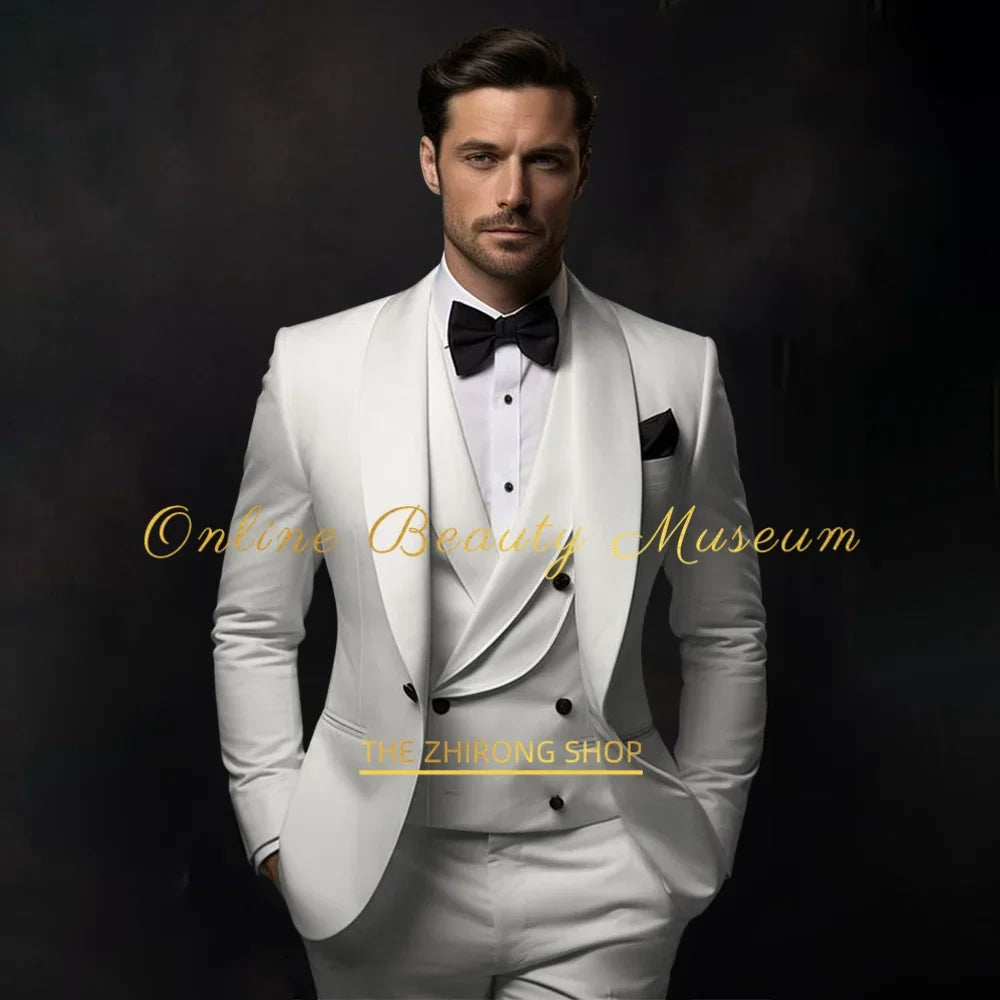 Elegant Ivory Tuxedo Suit for Men 3 piece set Jacket Vest Pants LADYLYS