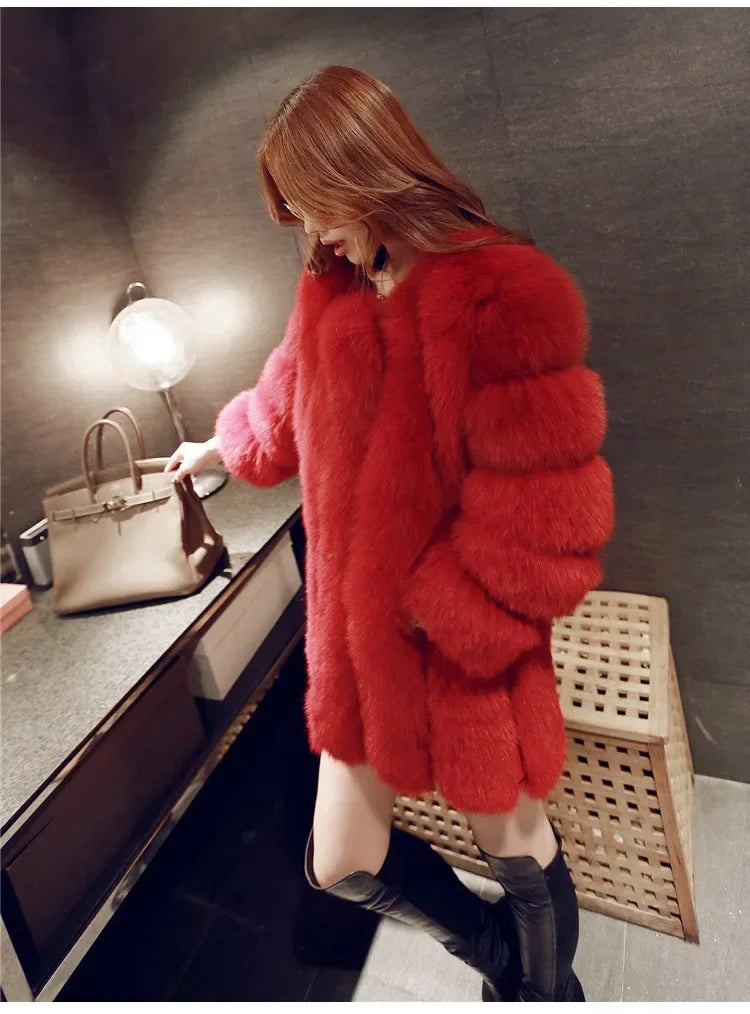 Women's Short Faux Fur Jacket with Puff Sleeves