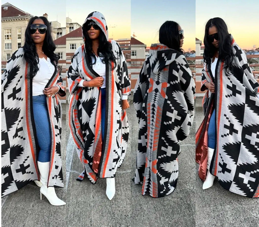 Women's African-Inspired Printed Longline Kimono Cardigan