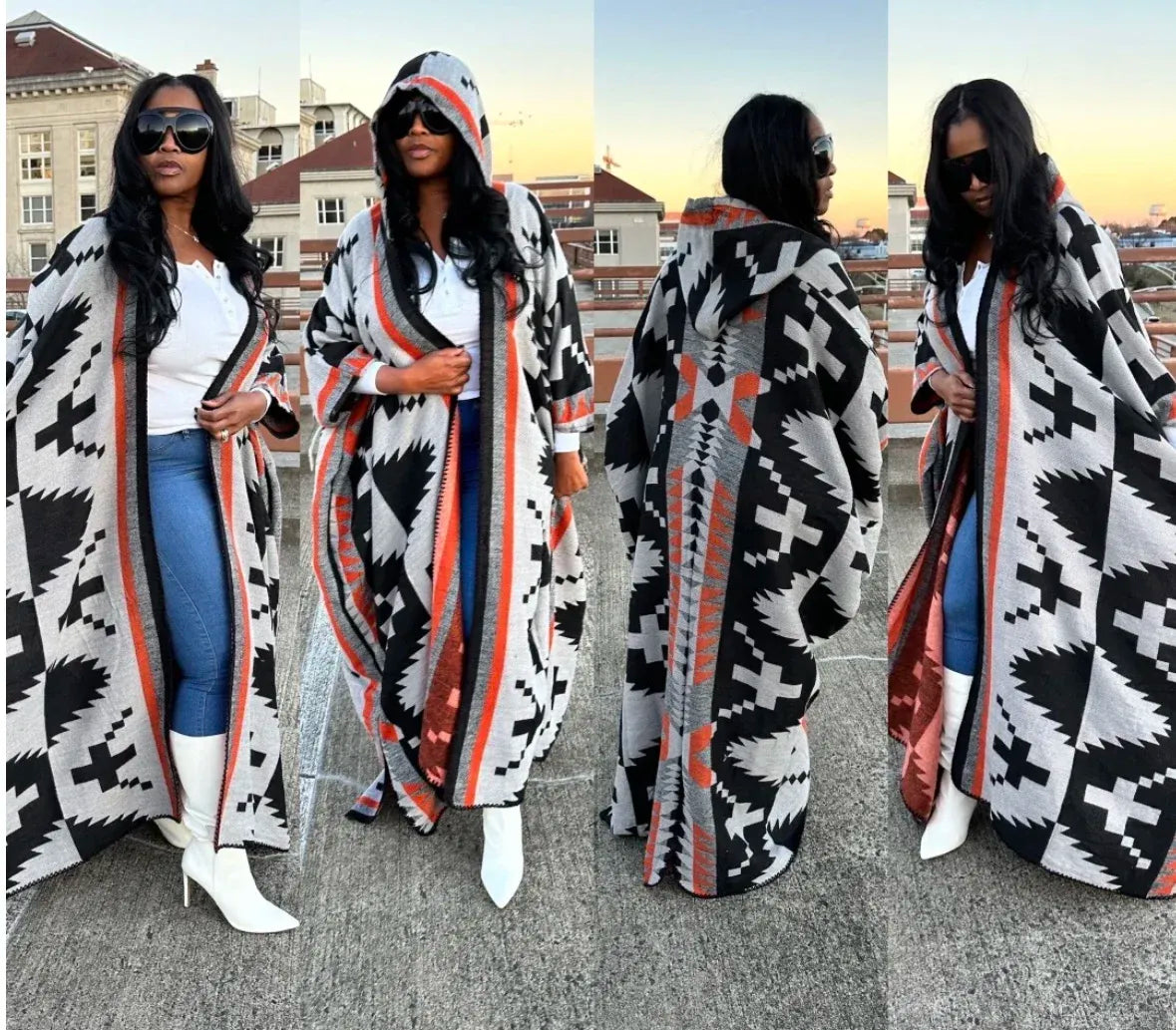 Women's African-Inspired Printed Longline Kimono Cardigan
