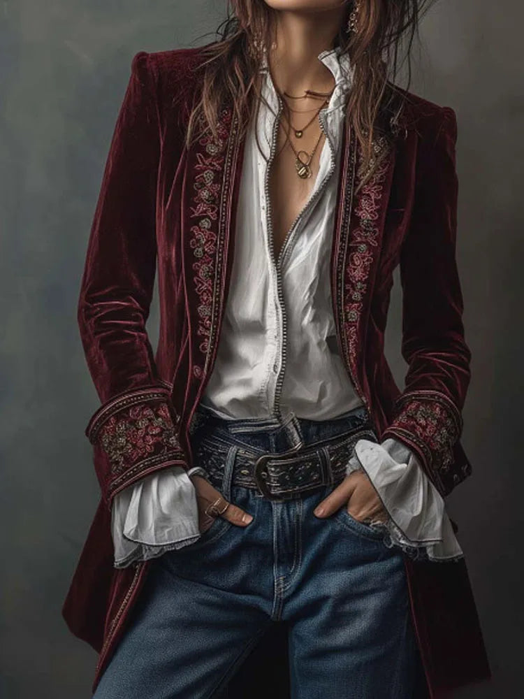 Women's Vintage Print Lace-Trim Jacket