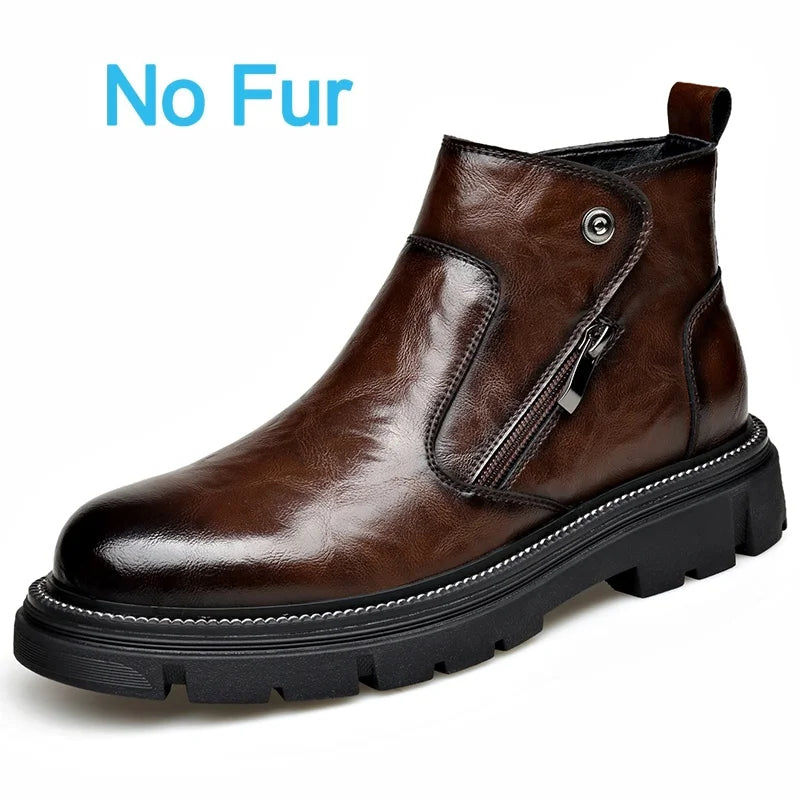Men's Genuine Leather Zip-Up Ankle Boots – British Retro High-Top Non-Slip Booties