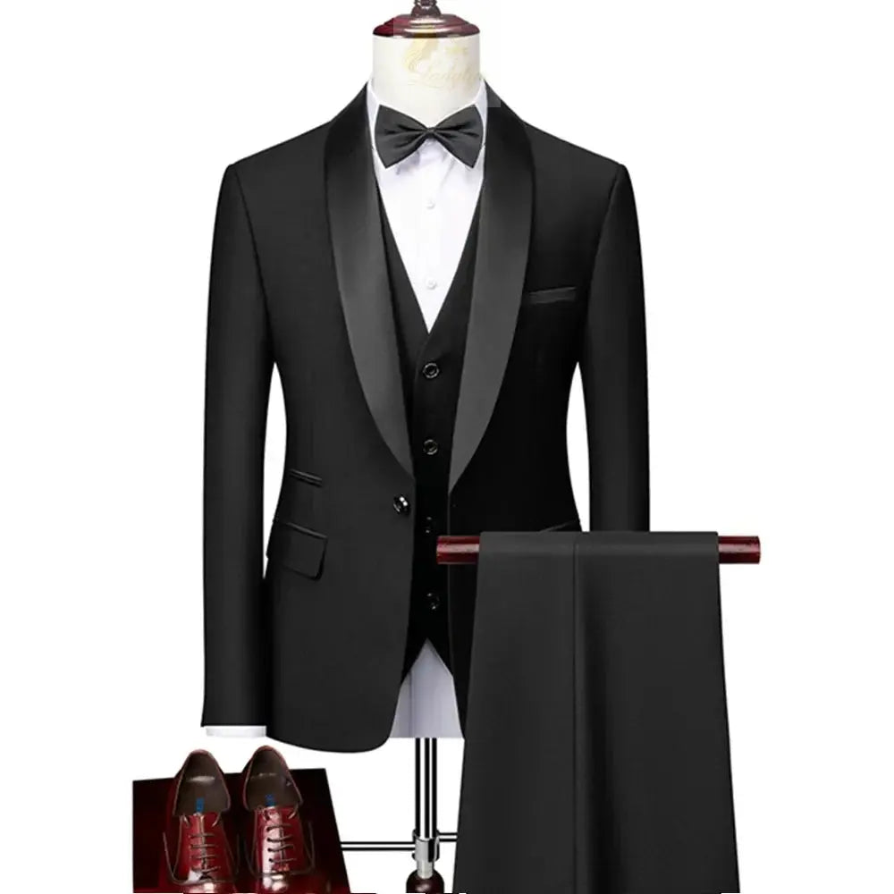 Lapel Black Collar 3 Pcs Suit Set Coat Vest Trousers LADYLYS