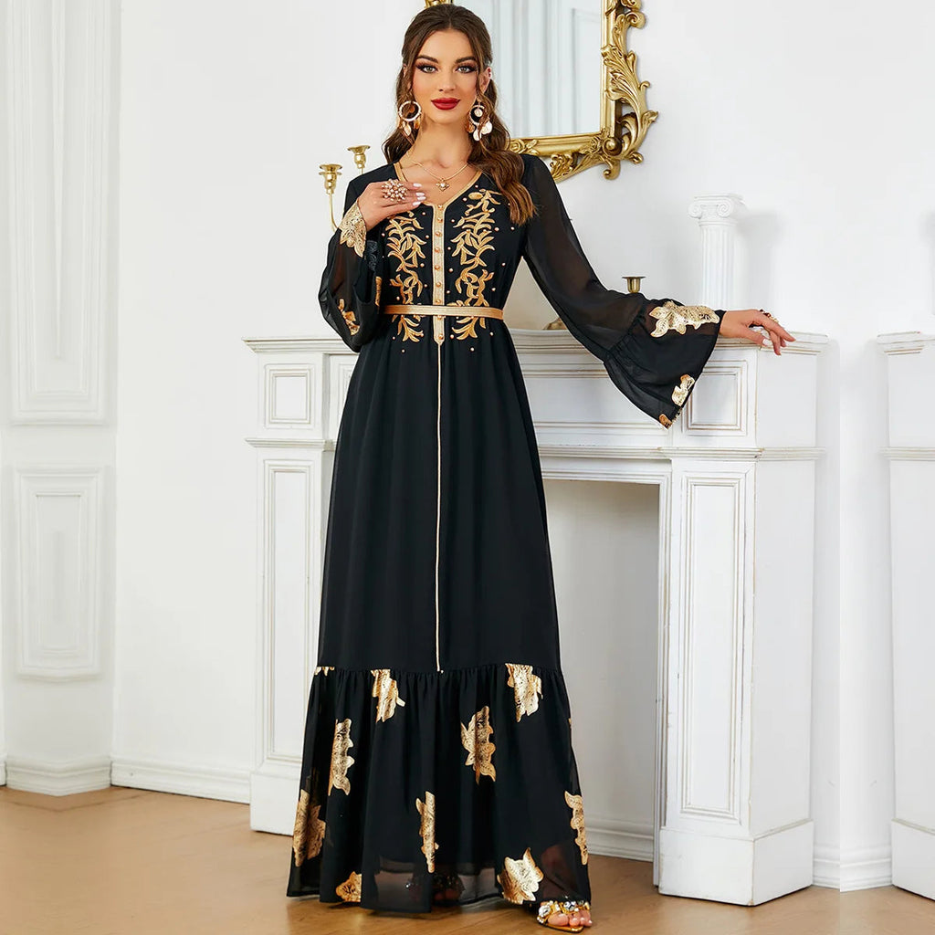 Robe longue brodée en mousseline de soie pour femme musulmane, style Ramadan Matutina-Chic