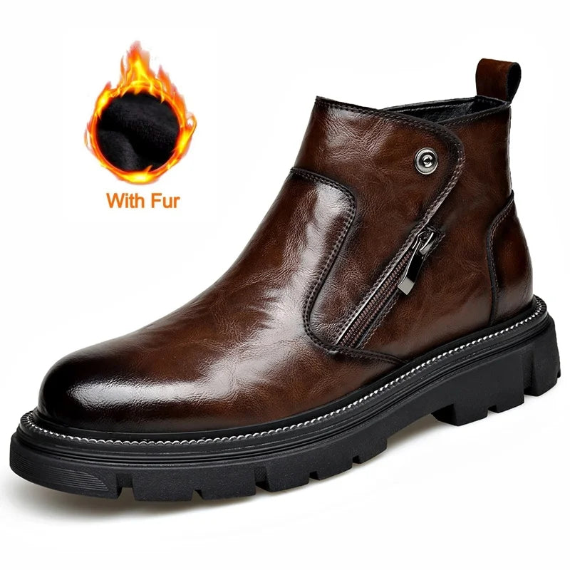 Men's Genuine Leather Zip-Up Ankle Boots – British Retro High-Top Non-Slip Booties