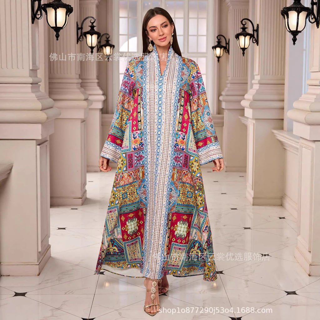 Eid Muslim Women Abayas Dress Print Kaftan Jalabiya Party Dresses Ramadan Dubai Diamonds Islam LADYLYS