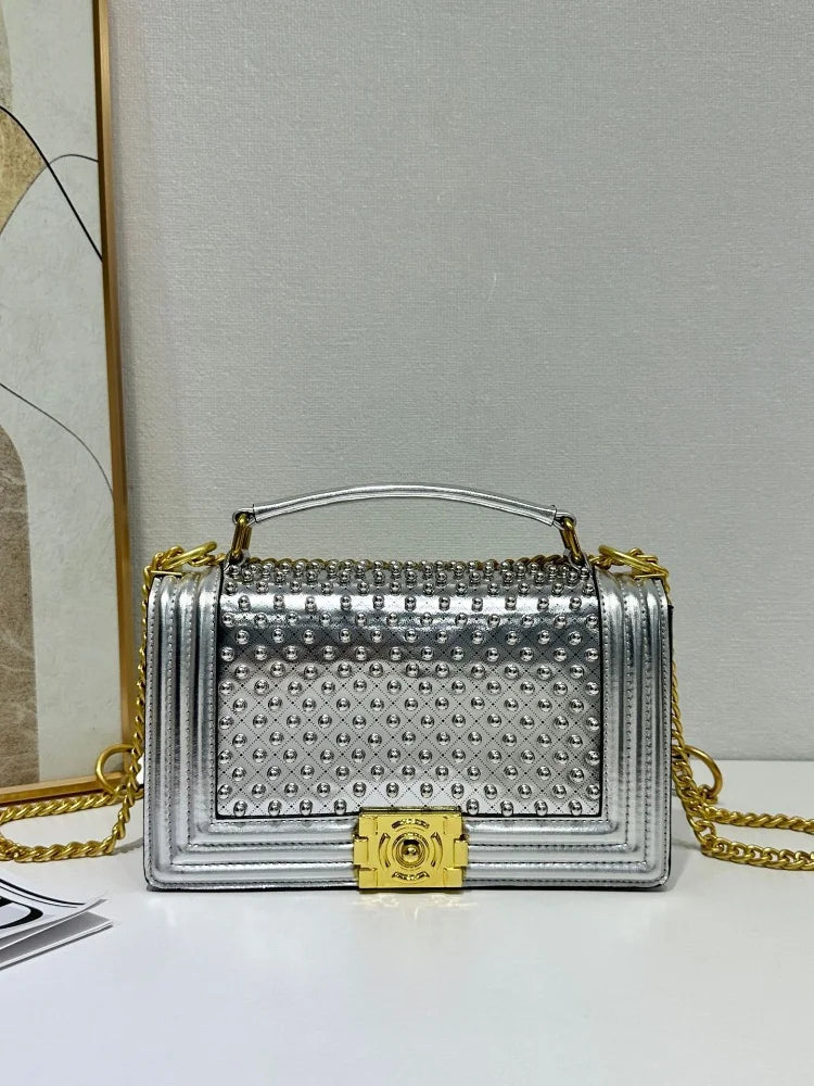 Luxury Designer Inlaid Pearls Lattice Embroidery Women's Shoulder Bag Fashion High-end Handbags Small Square Bag Versatile Purse LADYLYS