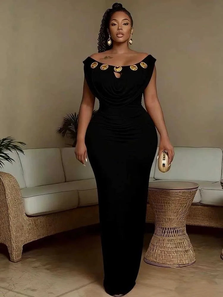 Women's Off-Shoulder Draped A-Line Evening Dress