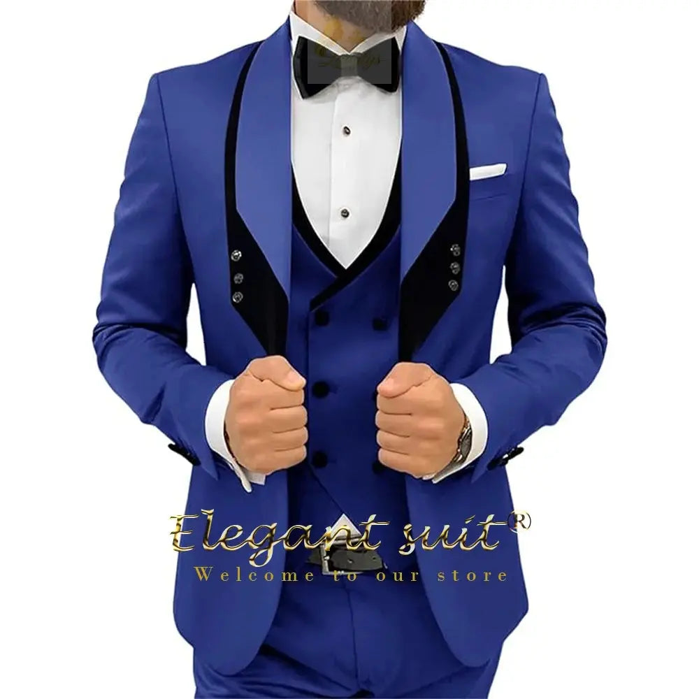 Men's black collar 3 piece suit (single button jacket vest and trousers)elegant slim fit tuxedo LADYLYS