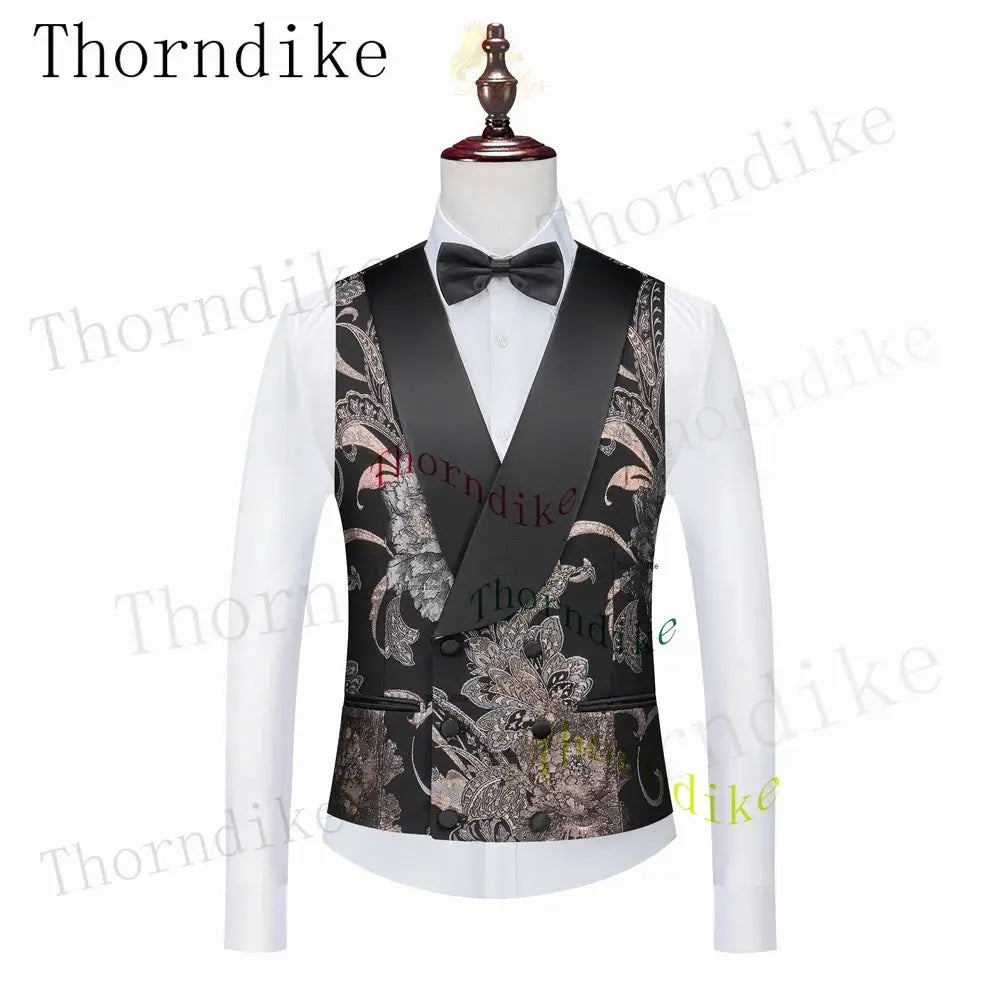 Men Sliver&Golden Pattern Wedding Suits Slim Fit Single Breasted Prom Blazers Pants Vest LADYLYS