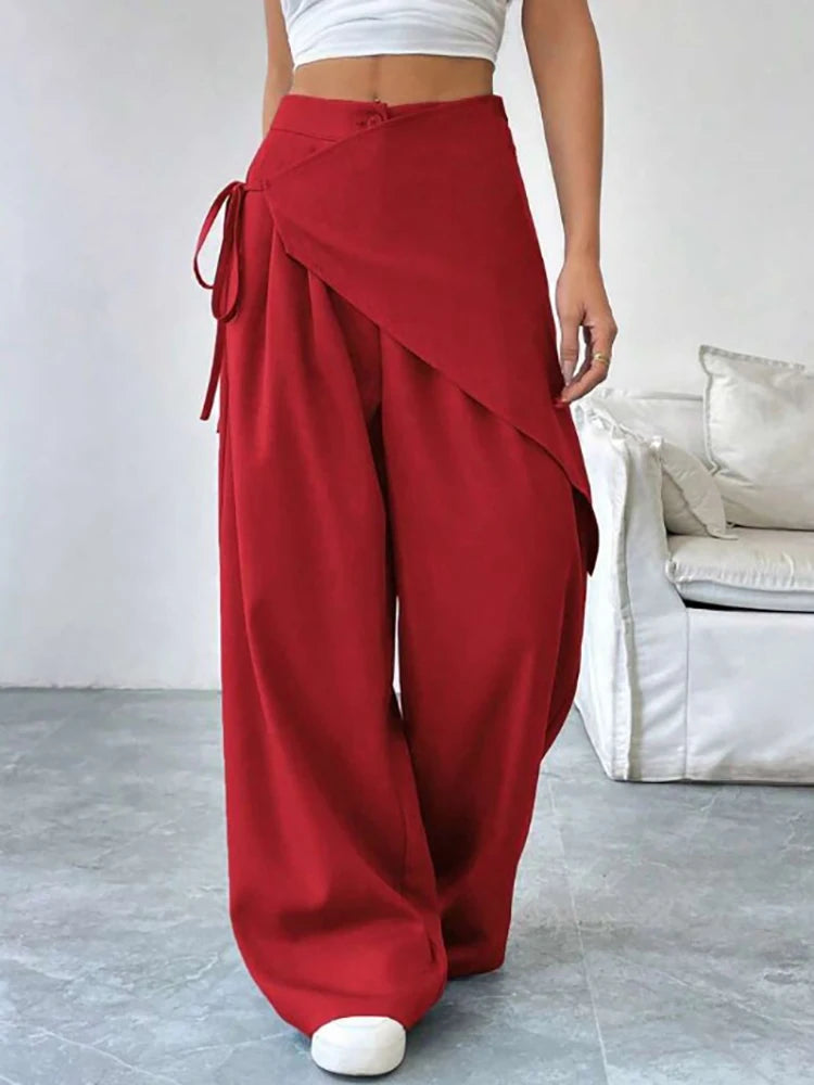 Women's Asymmetrical High-Waist Wide-Leg Pants