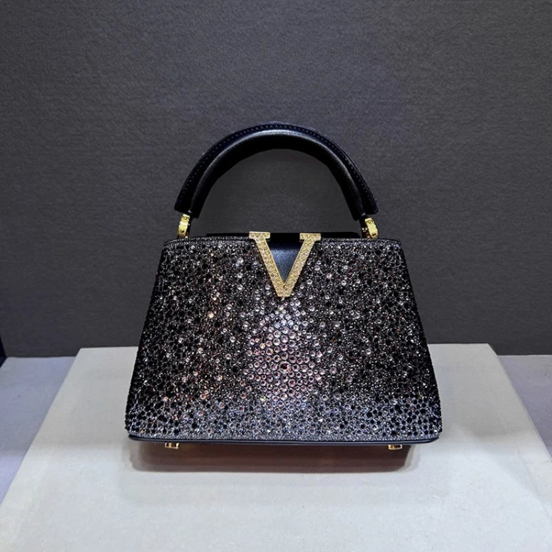 Luxury Brand Leather Diamond Handbag Rhinestone Shoulder Cross-body Tote Bags LADYLYS