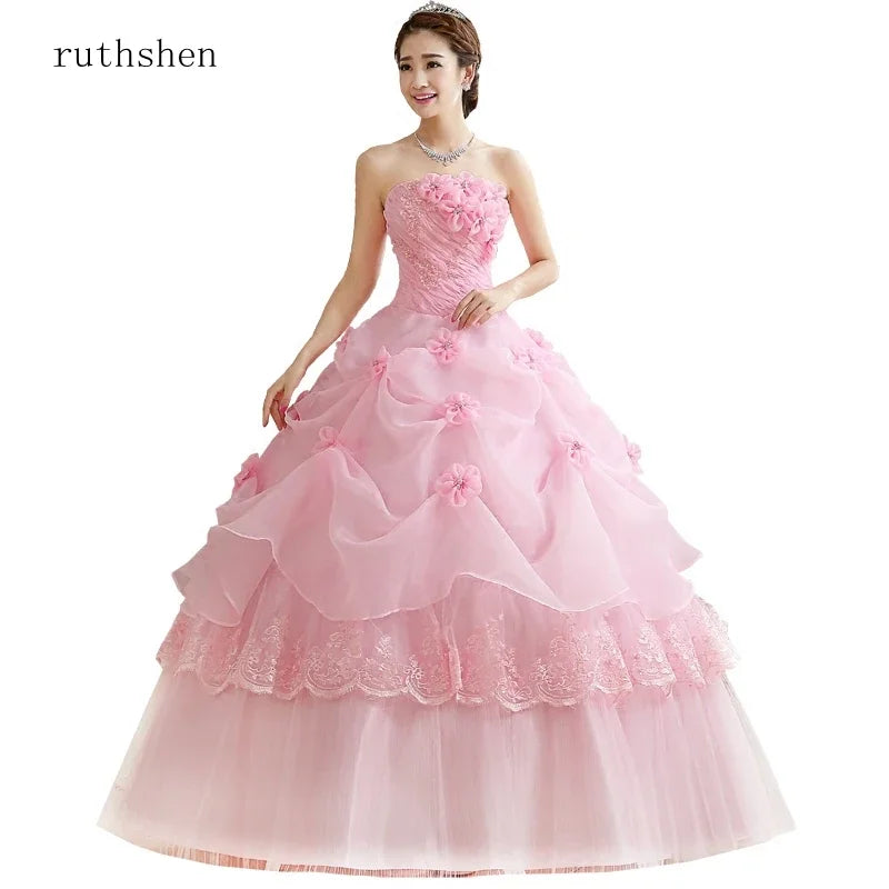 Ball Gown Sweet Pink Vestidos De 15 Flowers Cheap Quinceanera Dresses LADYLYS