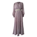 Fashion Clock Long Sleeve Chiffon Straight Long Maxi Robe Dress Vintage LADYLYS