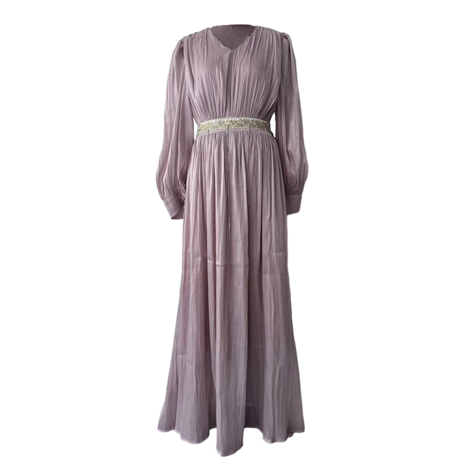 Fashion Clock Long Sleeve Chiffon Straight Long Maxi Robe Dress Vintage LADYLYS
