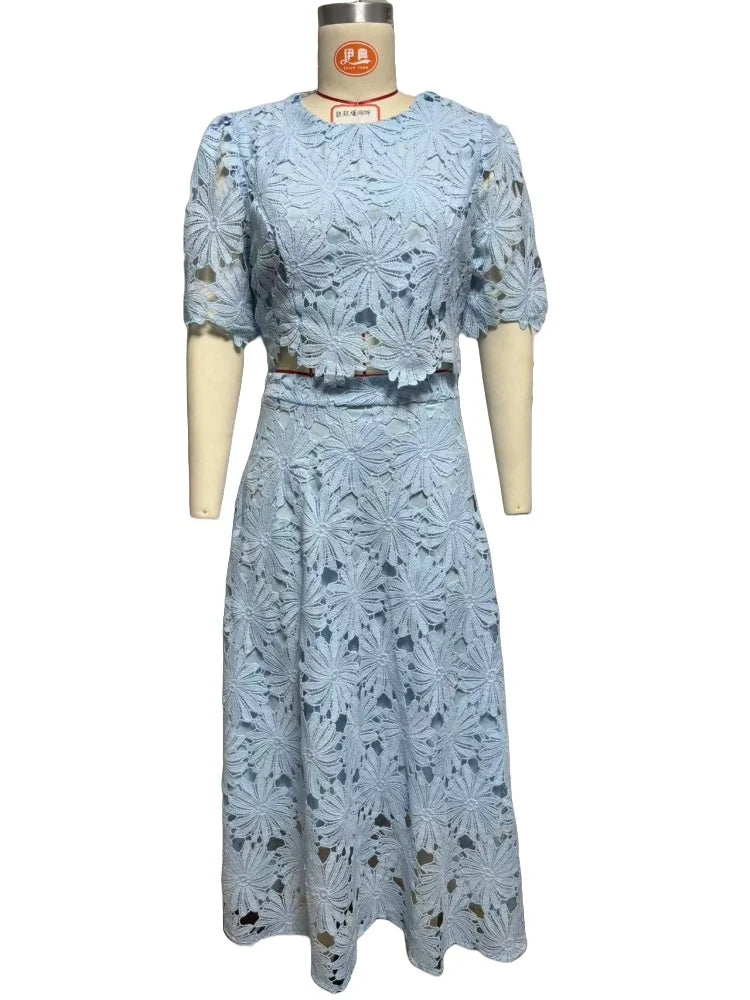 Two piece outfits women wholesale dress sets The new style hollowed out top sweet matching suit dropshopping S-3XL LADYLYS