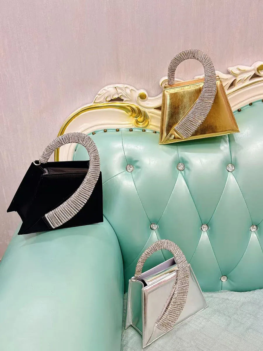 Luxury Satin Square Bag Wedding Party Clutch Purse Glitter Shiny Diamonds Handle LADYLYS