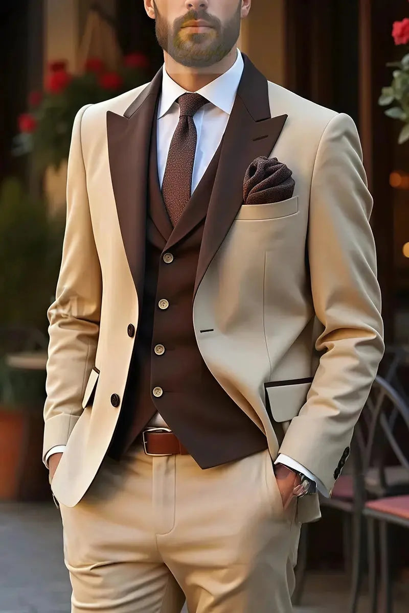 3 Piece Peaked Lapel Single Breasted Groom Wedding Suit Vintage LADYLYS