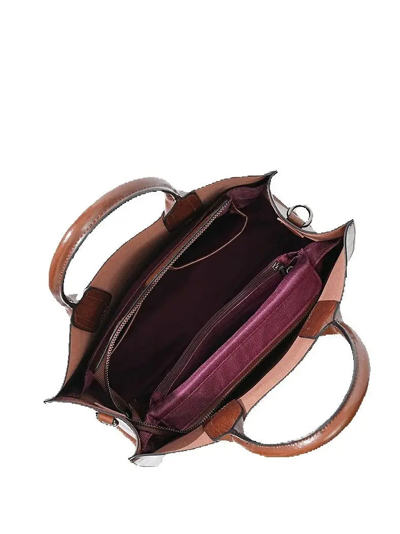 Split Leather Shoulder Bag for Women – Large Capacity Office Tote
