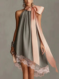High Neck Irregular Chiffon Dress Dresses Tie Bow Flowy Long Dress Spring Summer LADYLYS