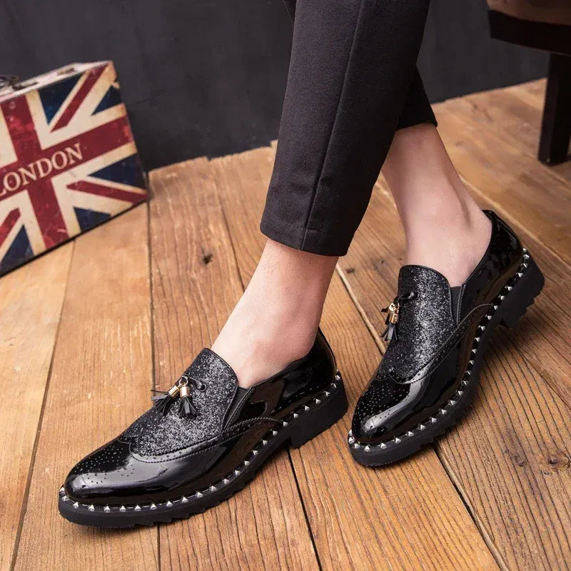 Men's Sequin Loafers in Black & Black Gold