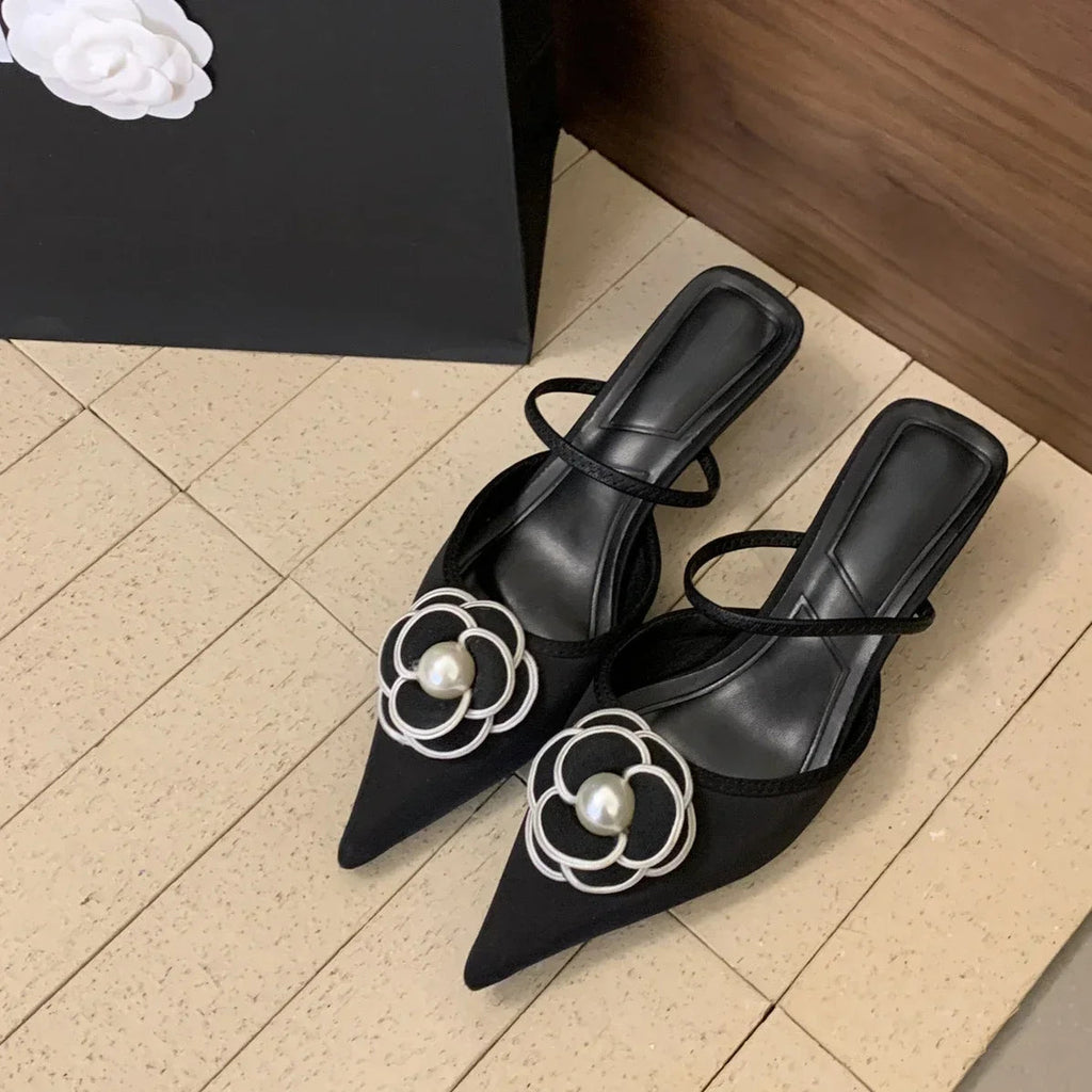 2025 Flower Pointed Toe High Heels Women Luxury Designer Sandals Female Summer Elegant Fashion Pumps Flower Mule Slippers Women LADYLYS