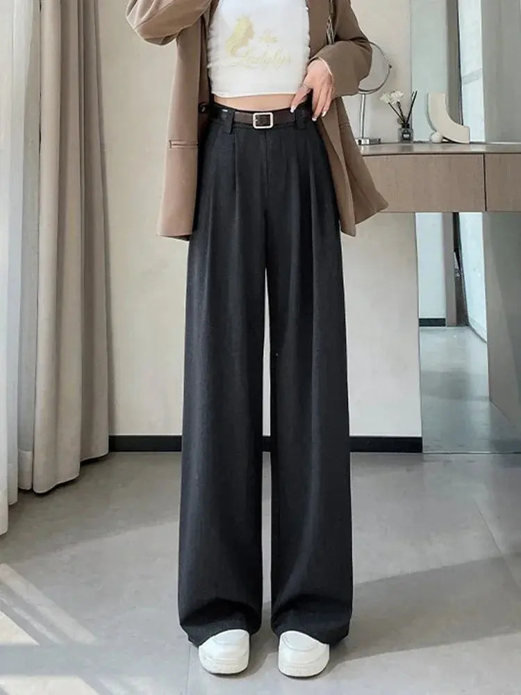 Botvotee Burgundy Suits Pants for Women Office Lady Elegant High Waist Wide Leg LADYLYS