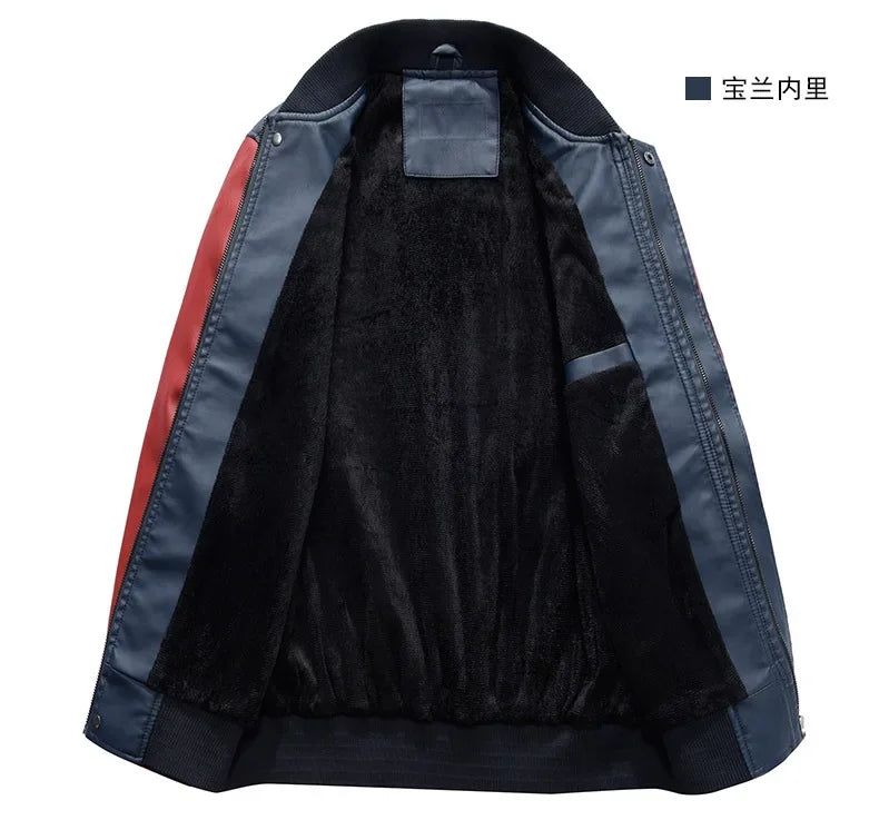 Men's Slim-Fit PU Leather Moto Jacket – Zip-Up, Wool-Lined, Multi-Color